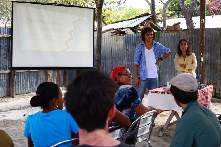 Antony with 2015 GSF fellow Vanessa Armendariz during the 2015 GSF session, giving a presentation to GSF fellows, faculty, and members of the Martina Bustos community